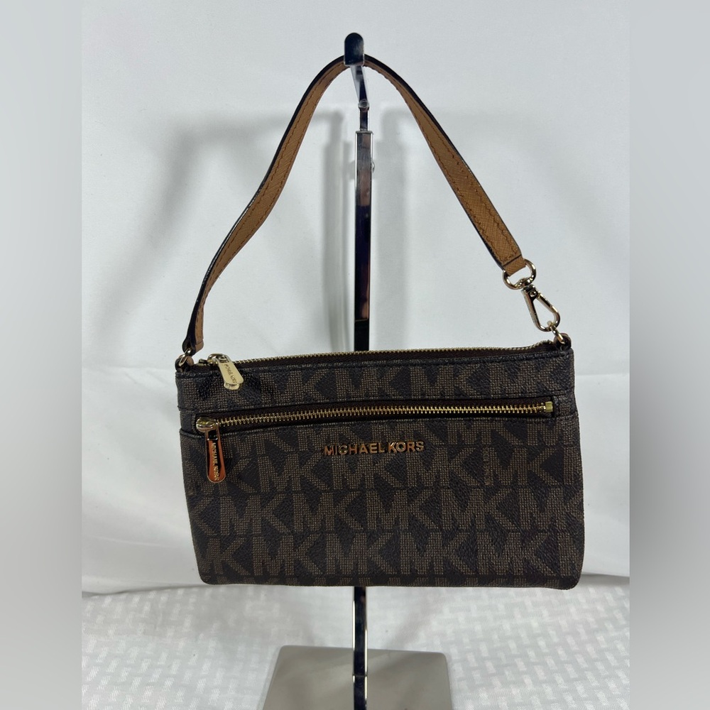MICHAEL Michael Kors Brown Signature MK Shoulder Wristlet